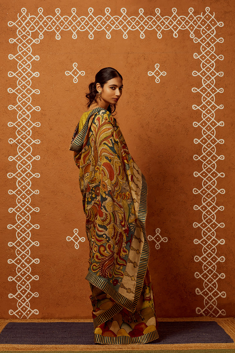 Buy Dark Brown Kalamkari Saree online-Karagiri