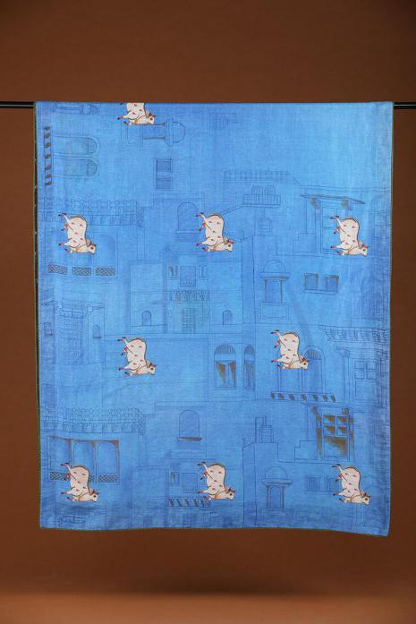 A handwoven tussar linen fabric saree in blue colour 