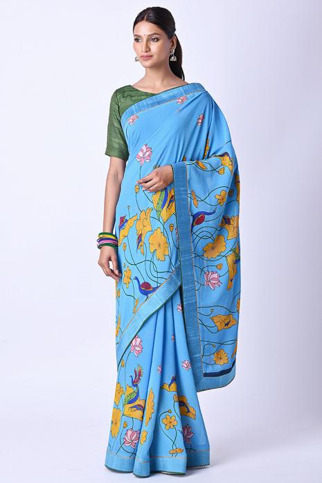 A georgette fabric saree in blue colour