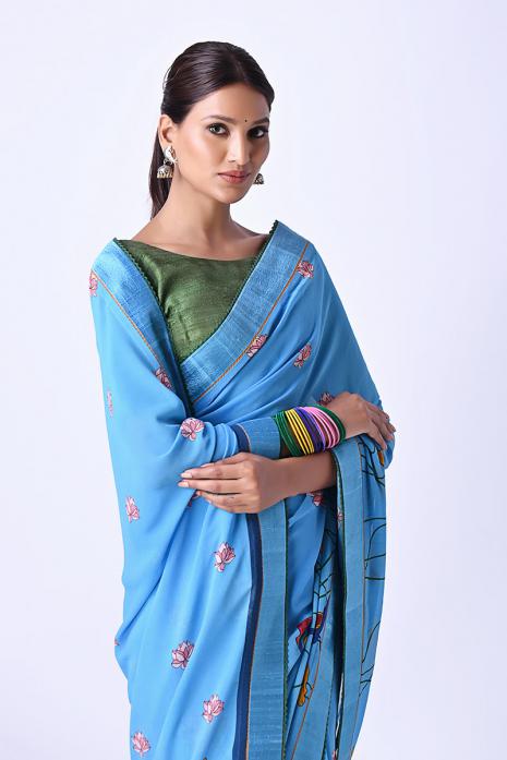 A georgette fabric saree in blue colour
