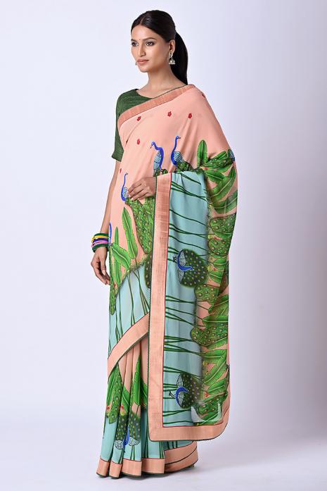 A  georgette fabric saree in pink colour 
