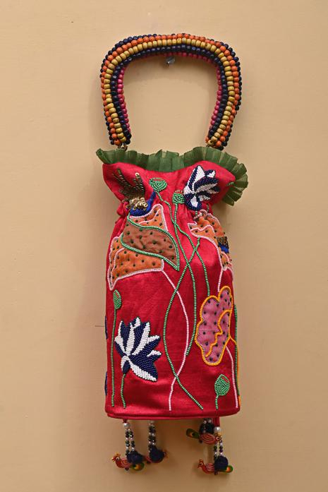 Pink Hand Embroidered Pichwai Potli