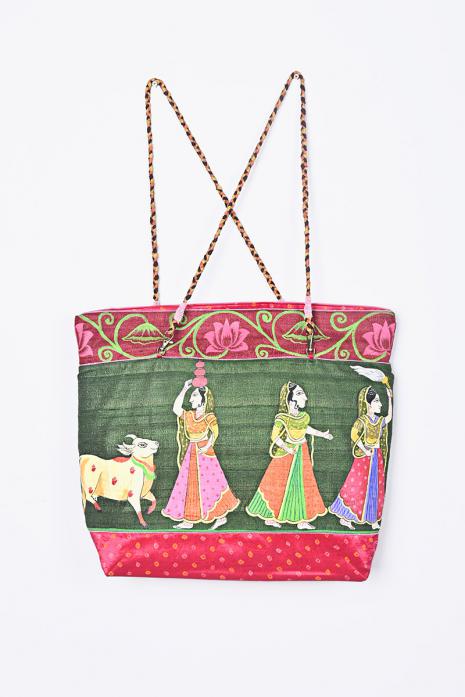 Green Hand Painted Pichwai Bag