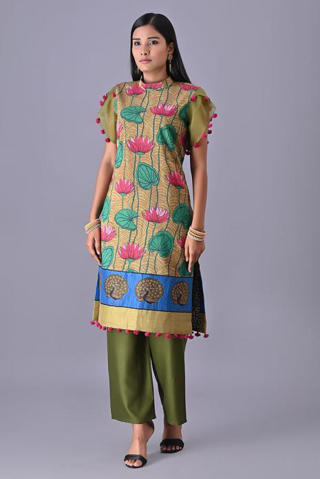 Multi coloured Tussar Silk & Linen Tunic