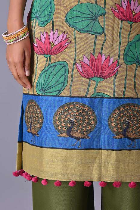 Multi coloured Tussar Silk & Linen Tunic