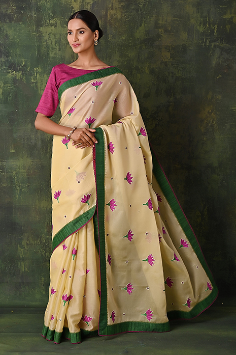 Organza Ahir Embroidered Pichwai Saree