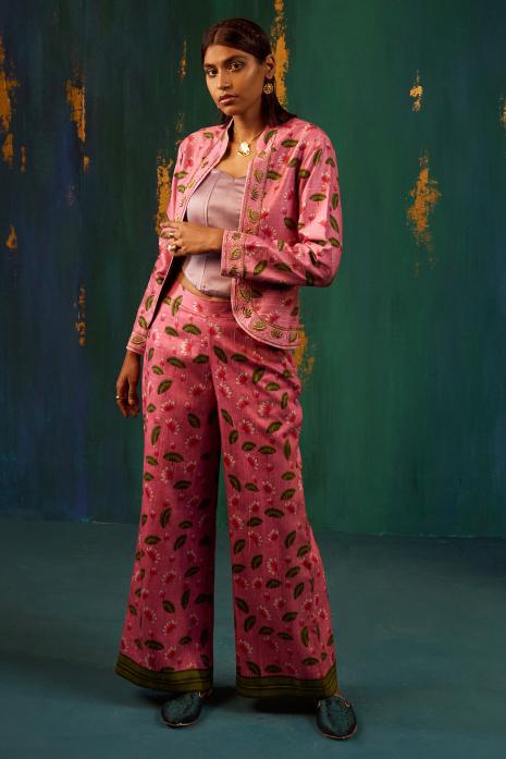 Pichwai printed and and-embroidered co-ord set in pink colour 