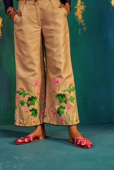 Beige coloured hand-painted Pichwai pants