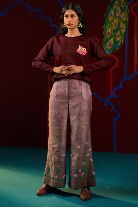 Mauve coloured hand-painted Pichwai pants