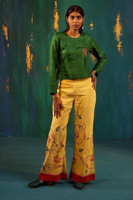 Yellow coloured hand-painted Pichwai pants 