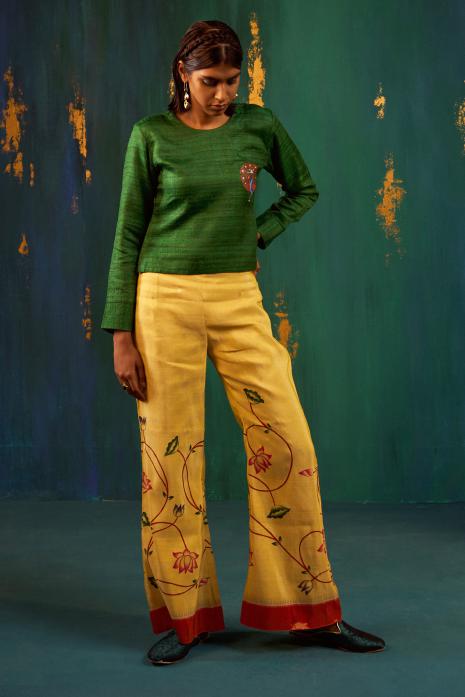 Yellow coloured hand-painted Pichwai pants 