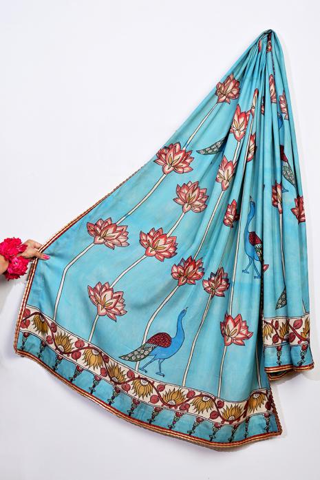 Modal Silk blue coloured kalamkari dupatta 