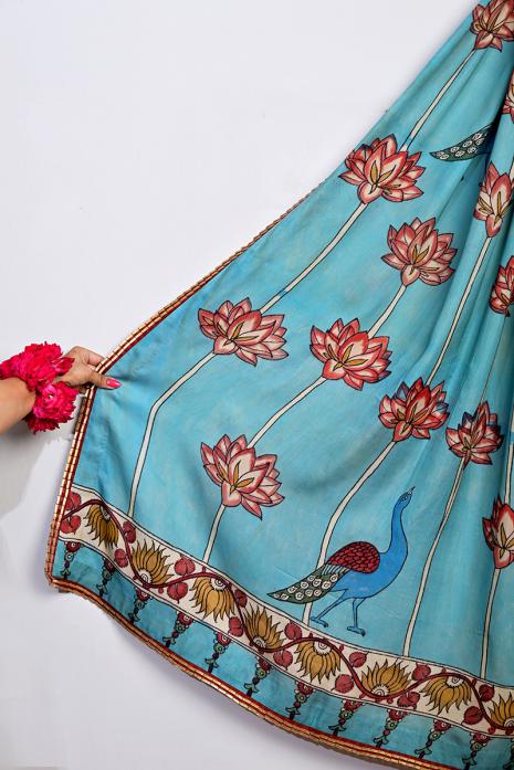 Modal Silk blue coloured kalamkari dupatta 