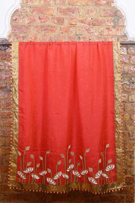 Luxurious and embellished Pichwai organza dupatta in red colour