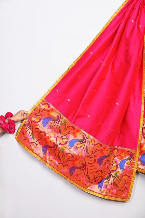 A vibrant Paithani dupatta in pink colour