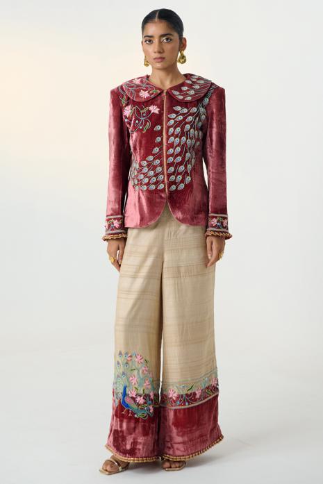 Elegant Pichwai embroidered co-ord set in rust & beige colour made from tussar fabric