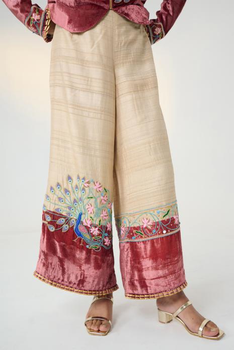 Elegant Pichwai embroidered co-ord set in rust & beige colour made from tussar fabric