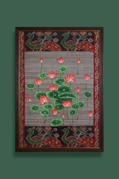 Multi Colour Traditional  Handpainted Pichwai Art Wall Painting on Ghicha Silk