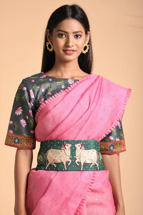 A handwoven tussar linen fabric saree in pink colour