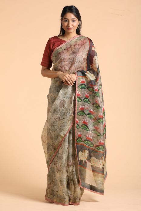 Handwoven Organza Pichwai Saree