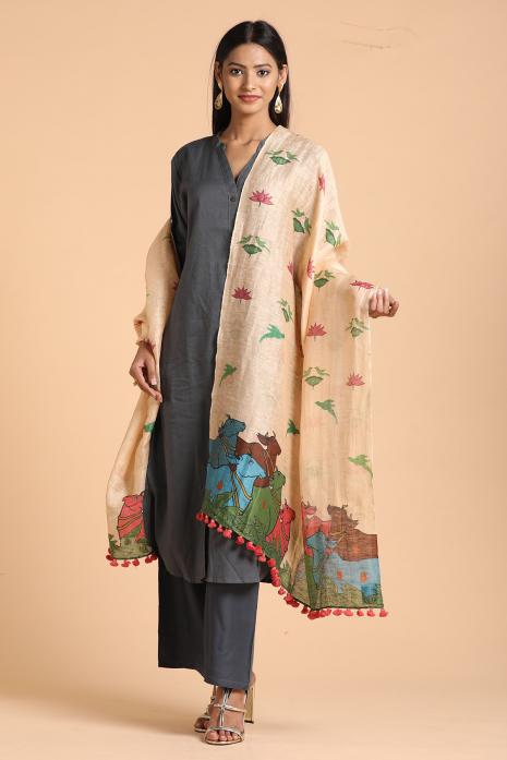 Tussar Linen Pichwai Dupatta