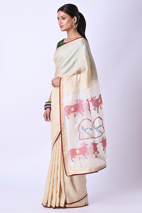 Handwoven Tussar Jamdaani Pichwai Saree