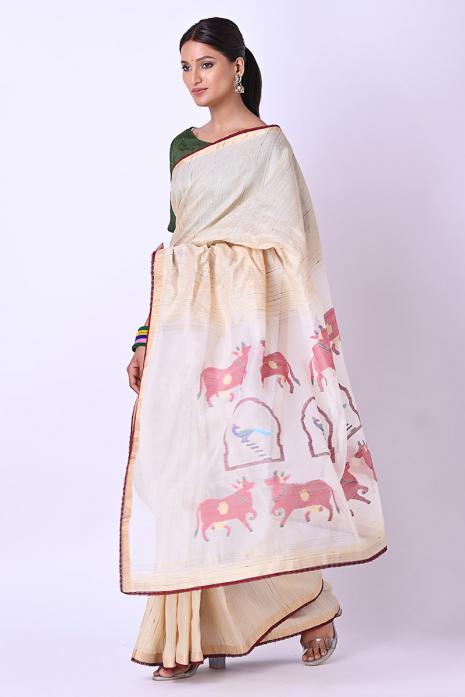 Handwoven Tussar Jamdaani Pichwai Saree