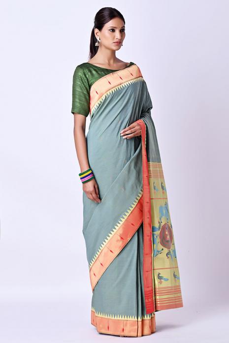 Handwoven Cotton Paithani Pichwai Saree