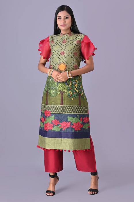 Tussar Silk & Linen Tunic with Organza Sleeves