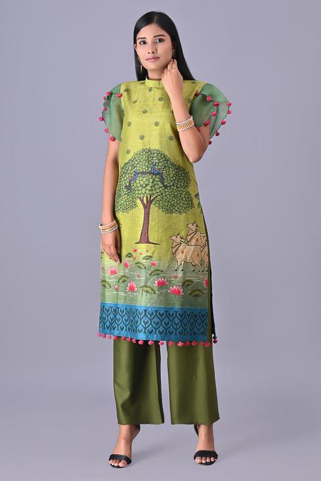 Tussar Silk & Linen Tunic with Organza Sleeves