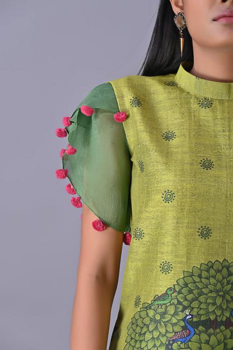 Tussar Silk & Linen Tunic with Organza Sleeves