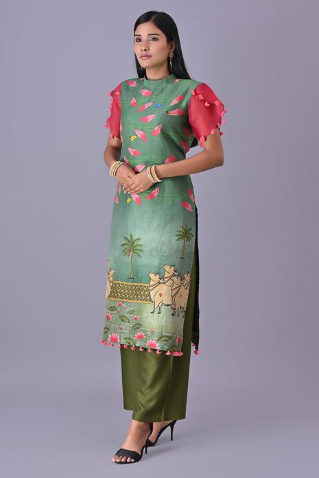 Tussar Silk & Linen Tunic with Organza Sleeves