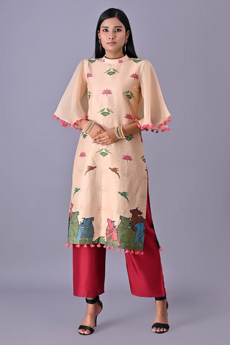 Tussar Silk & Linen Tunic with Organza Sleeves