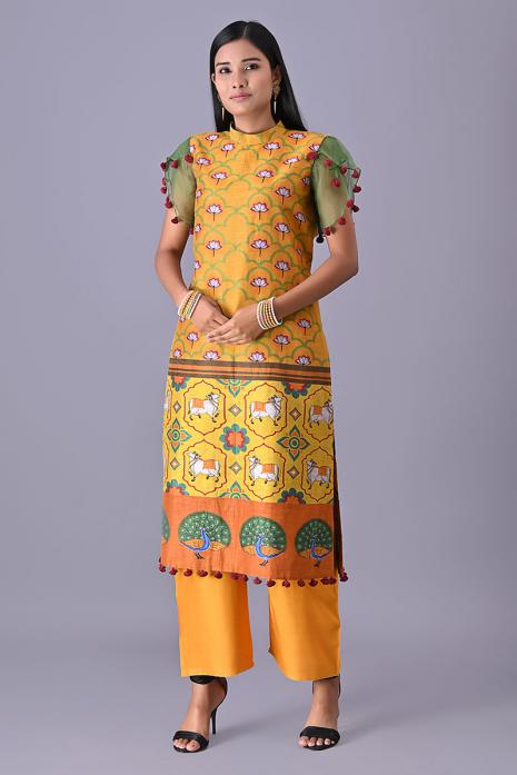 Tussar Silk & Linen Tunic with Organza Sleeves