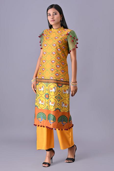 Tussar Silk & Linen Tunic with Organza Sleeves
