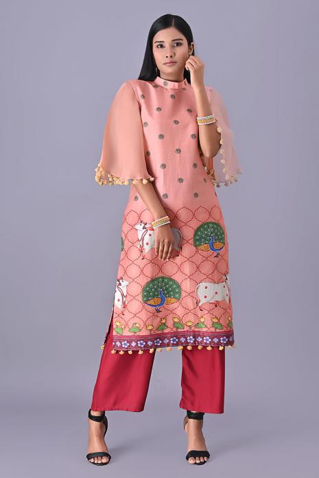 Tussar Silk & Linen Tunic with Organza Sleeves