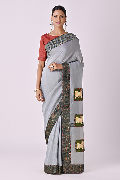 Tussar Linen Handpainted Pichwai Saree