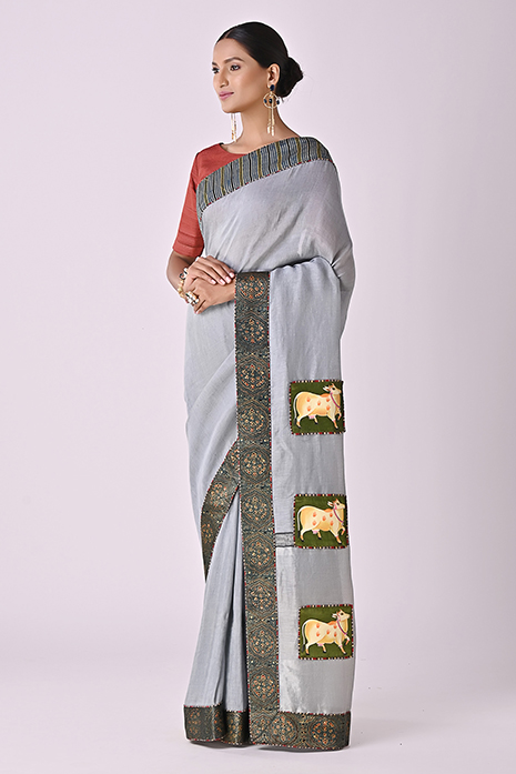 Tussar Linen Handpainted Pichwai Saree