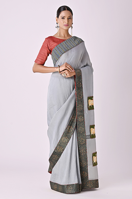 Tussar Linen Handpainted Pichwai Saree