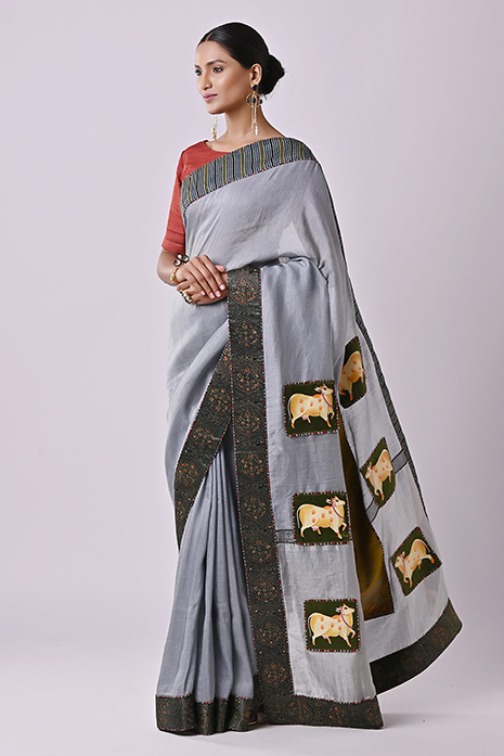Tussar Linen Handpainted Pichwai Saree