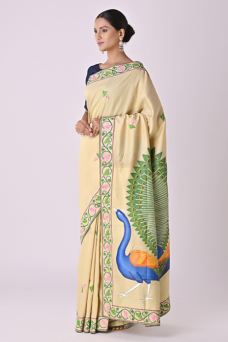 Tussar Handpainted Pichwai Saree