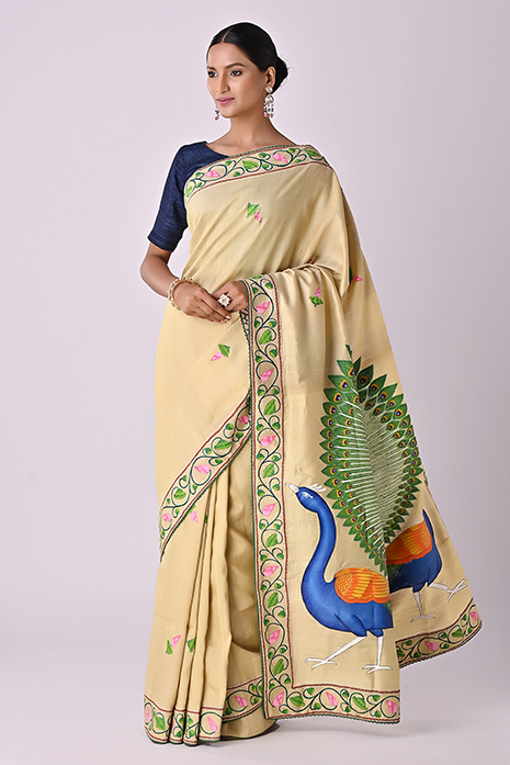Tussar Handpainted Pichwai Saree