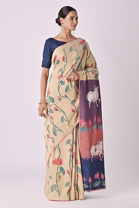 Handwoven Tussar Cotton Batik Pichwai Saree