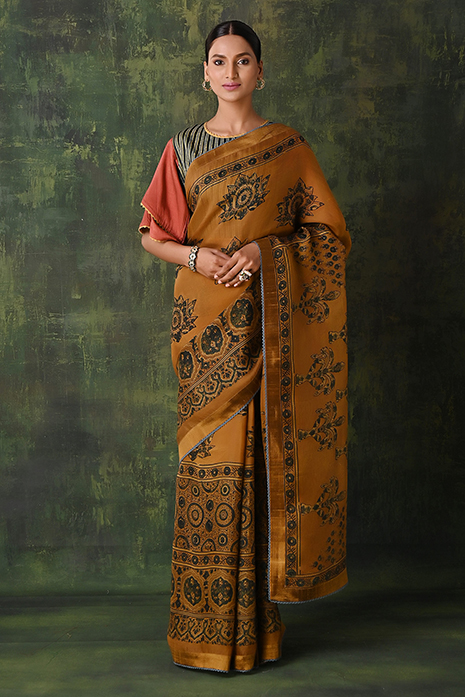 Handwoven Organza Ajrakh Pichwai Saree