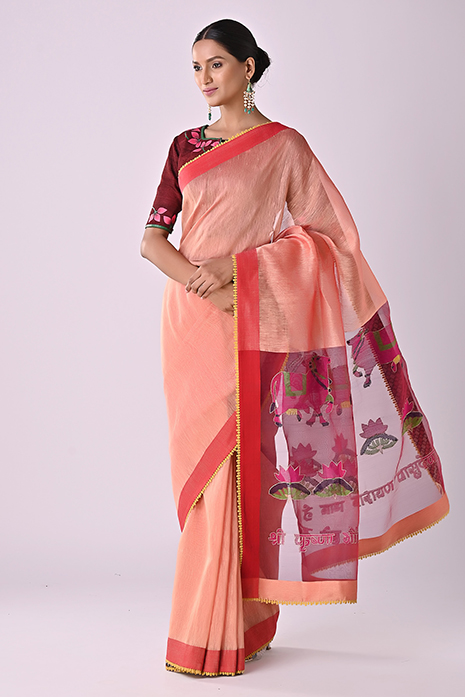Pichwai Jamdaani Tussar Linen Saree