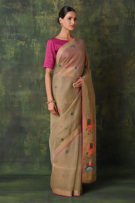 Pichwai Jamdaani Organza Saree