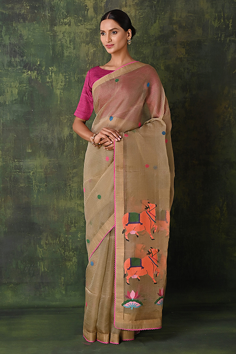 Pichwai Jamdaani Organza Saree