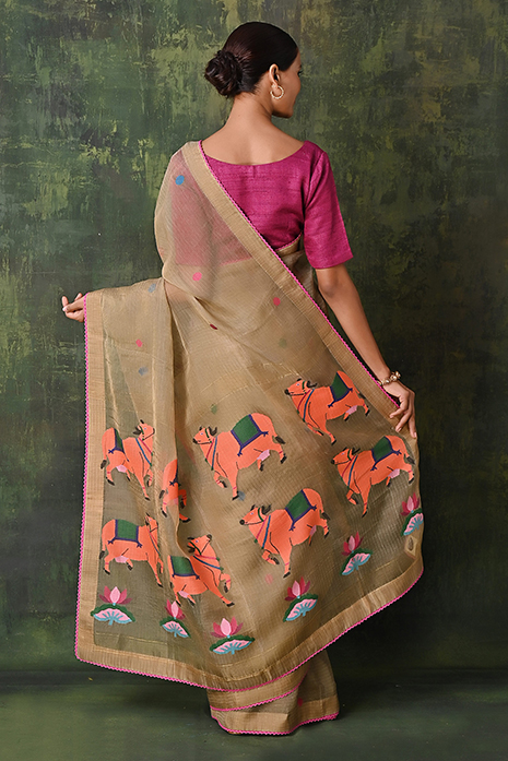 Pichwai Jamdaani Organza Saree