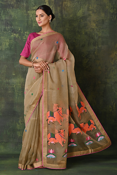 Pichwai Jamdaani Organza Saree