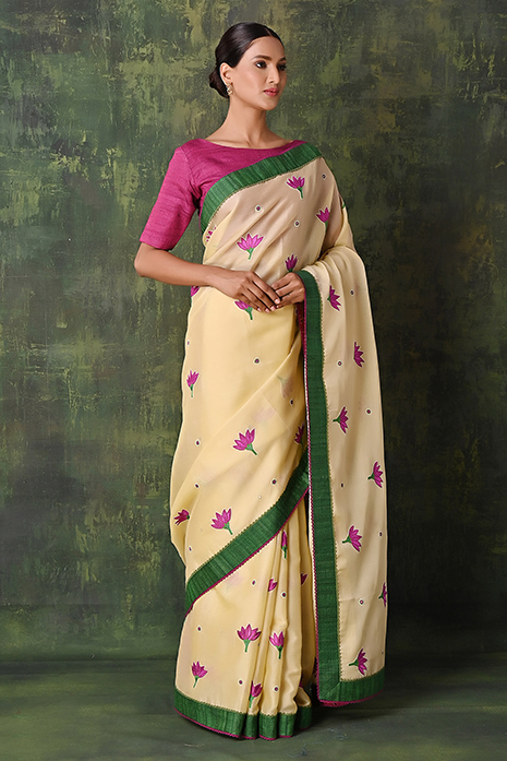 Organza Ahir Embroidered Pichwai Saree